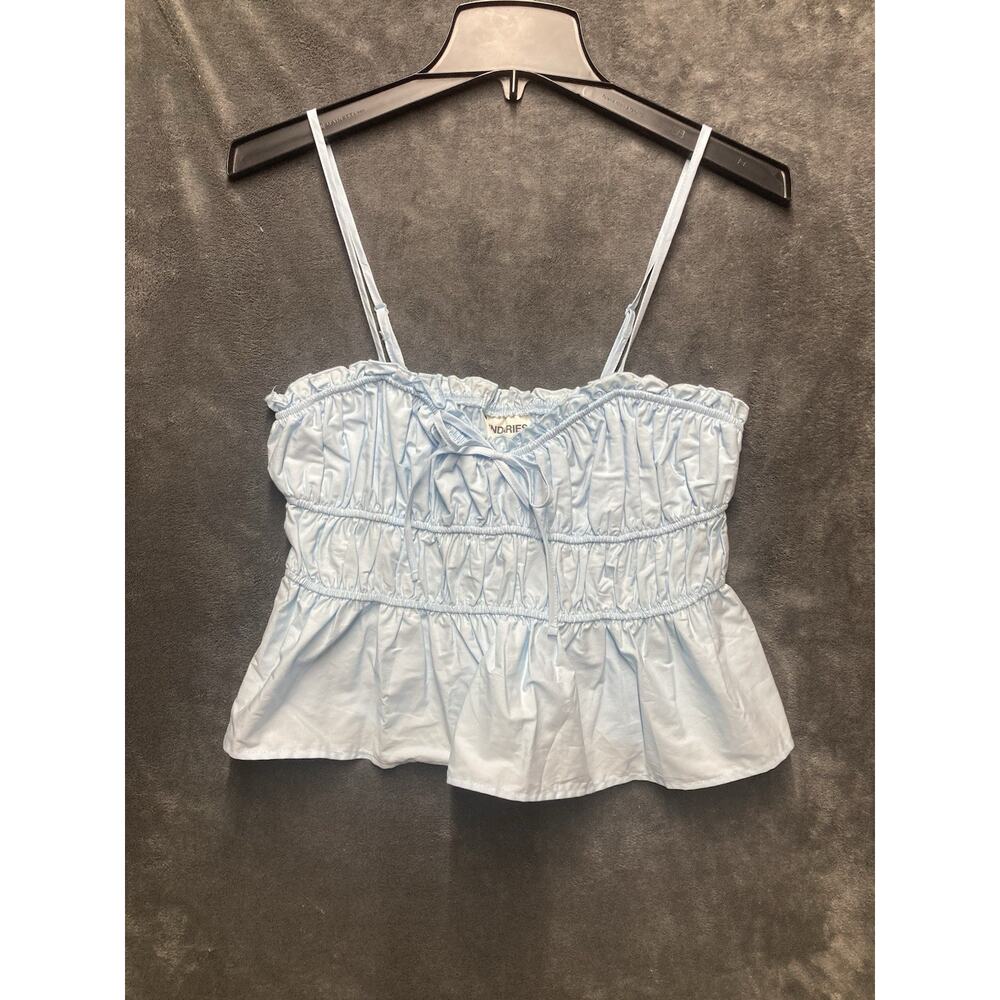 Y2K Babydoll Coquette Peplum Cami Sz Jr M (8-10) Adjustable Strap Icy Blue Beach